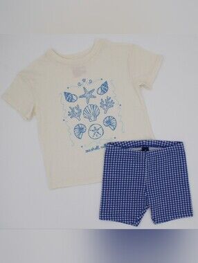 Cat & Jack Old Navy Girls 5T Seashell Tee Blue Shorts 2pc